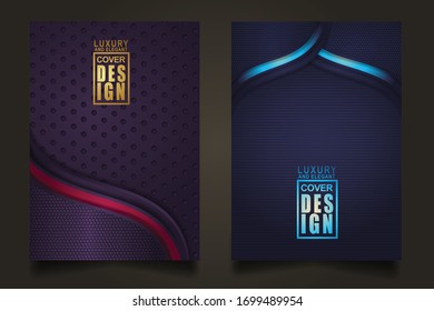 Vector two set of cover design template with luxury and elegant line shape ornament effect on texture pattern background. size A4