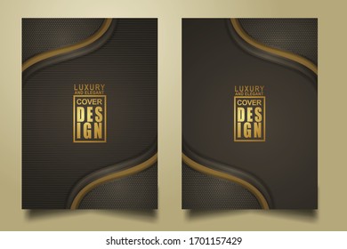 Vector two set of cover design template with luxury and elegant line shape ornament effect on texture pattern background. size A4