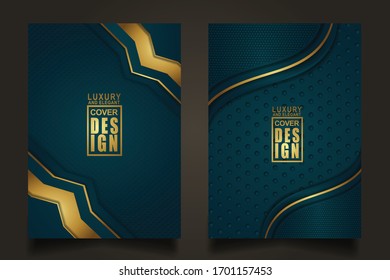 Vector two set of cover design template with luxury and elegant line shape ornament effect on texture pattern background. size A4
