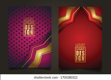 Vector two set of cover design template with luxury and elegant line shape ornament effect on texture pattern background. size A4