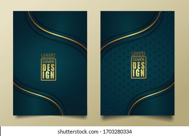 Vector two set of cover design template with luxury and elegant line shape ornament effect on texture pattern background. size A4