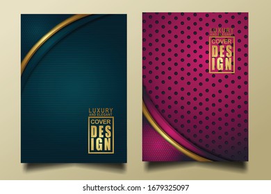 Vector two set of geometric cover design templates with luxury and elegant line shape ornament effect on pattern background