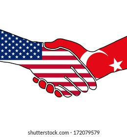 Vector with two shaking hands, USA - Turkey