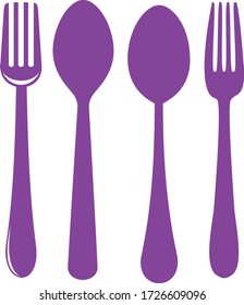 vector of two spoons and two purple forks as symbols on the restaurant