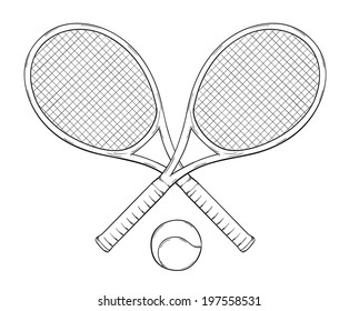 vector, two tenis rackets and ball, sketch