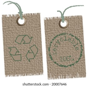 Vector: two textile labels with recycle symbols. Text / symbols can be replaced easily.