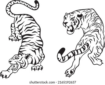 vector two tigers, color according to project needs, can be for films, cartoons, videos, animations, and others