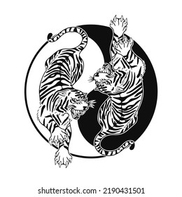 vector two tigers with yin yang symbol