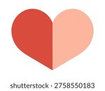 Vector two tone heart shape split into red and pink halves on white background. Flat romantic symbol for Valentines day card, couple poster, sticker, wedding invitation and modern love design.