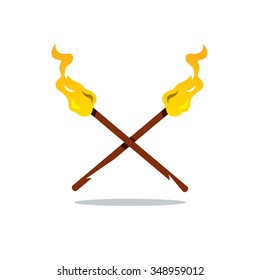 Vector Two Torch Cartoon Illustration. Crossed flaming torches Isolated on a White Background