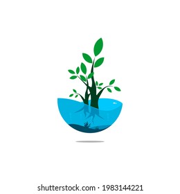 vector of two trees thriving in the water, flat style 3d illustration design, to celebrate world environment day
