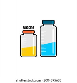 vector of two vaccine bottles in yellow and blue that says vaccine