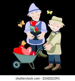 Vector - two valentines gardener,
illustration with hearts.
