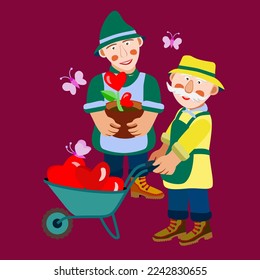 Vector - two valentines gardener,
illustration with hearts.
