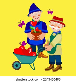 Vector - two valentines gardener,
illustration with hearts.