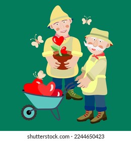 Vector - dos jardineros de San Valentín,
ilustración con corazones.
