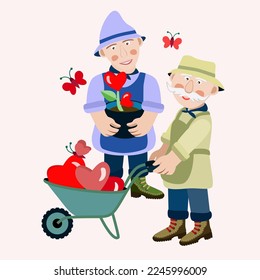 Vector - two valentines gardener,
illustration with hearts.
