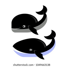 Vector Two Whale Icons Isolated on White Background