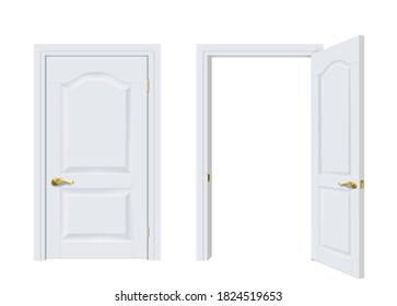 Vector. Two white classic doors open and closed. Template for design