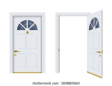 Vector. Two white classic doors open and closed. Template for design