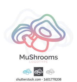 Vector Two Wild Mushrooms, Outline, Line Art Logo. Professional Business Graphics, Corporate Identity, Branding Icon.