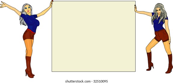 vector - two woman with banner for your text