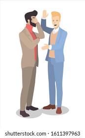 Vector with two young businessmen who are in conflict. Ideal for advertising and presentation.