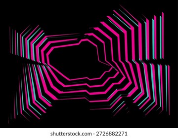 Marco de Vector de dos colores sobre un fondo negro de líneas rotas. Patrón Abstractas. Fondo de Vector deportivo para cubiertas, publicidad, carteles, embalaje. Elemento de diseño de rayas de moda en estilo gaming y tecnológico