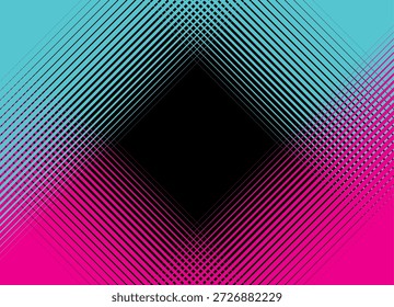 Vetor de quadro quadrado de duas cores em um plano de fundo preto a partir de linhas finas com lugar para texto. Padrão abstrato. Vetor desportivo fundo para capas, publicidade, cartazes, embalagem. Elemento de design distribuído