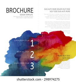 Vector two-fold brochure design template with colorful watercolor background.