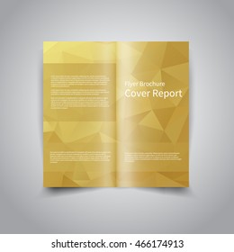 Vector two-fold brochure design template with abstract geometric polygonal gold background EPS10 Two-Fold Mock up & back Brochure Design 
