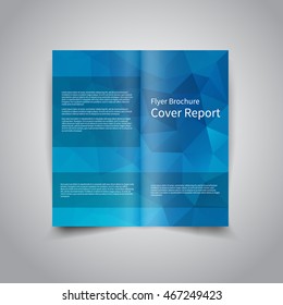 Vector two-fold brochure design template with abstract geometric polygonal blue background EPS10 Two-Fold Mock up & back brochure design