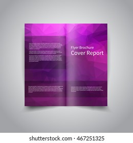 Vector two-fold brochure design template with abstract geometric polygonal purple background EPS10 Two-Fold Mock up & back brochure design