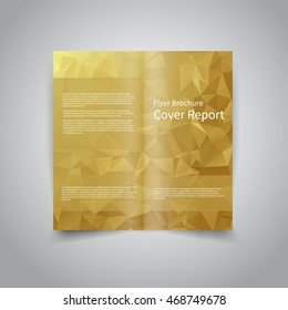 Vector two-fold brochure design template with abstract geometric polygonal gold background EPS10 Two-Fold Mock up & back Merry Christmas party invitation Brochure Design 
