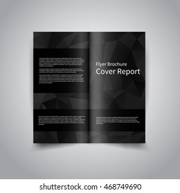 Vector two-fold brochure design template with abstract geometric polygonal black background EPS10 Two-Fold Mock up & back Brochure Design 