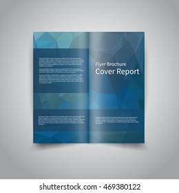 Vector two-fold brochure design template with abstract geometric polygonal blue background EPS10 Two-Fold Mock up & back Brochure Design 