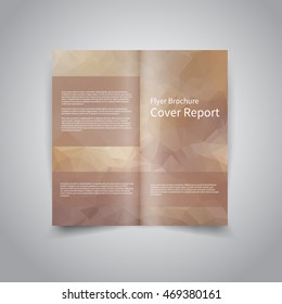 Vector two-fold brochure design template with abstract geometric polygonal bronze background EPS10 Two-Fold Mock up & back Brochure Design 