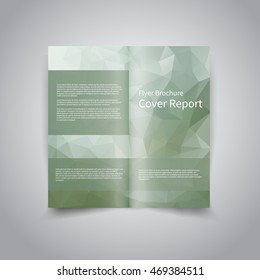 Vector two-fold brochure design template with abstract geometric polygonal green background EPS10 Two-Fold Mock up & back Brochure Design 