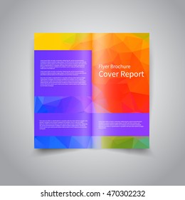 Vector two-fold brochure design template with abstract geometric polygonal colorful background EPS10 Two-Fold Mock up & back Brochure Design 