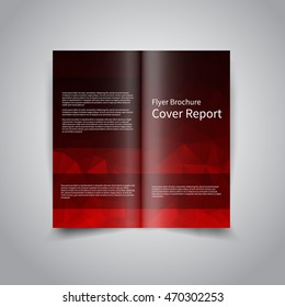 Vector two-fold brochure design template with abstract geometric polygonal red and black background EPS10 Two-Fold Mock up & back Brochure Design 