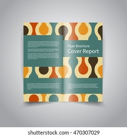 Vector two-fold brochure design template with abstract ornament geometric retro background EPS10 Two-Fold Mock up and back Brochure Design 
