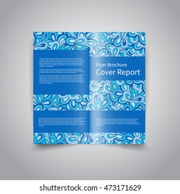 Vector two-fold brochure design template blue floral ornament pattern background EPS10 Two-Fold Mock up & back Brochure Design 
