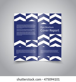 Vector two-fold brochure design template with blue and white geometric wavy background with chevron ornament pattern EPS10 Two-Fold Mock up and back Brochure Design