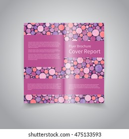 Vector two-fold brochure design template with purple polka dots background EPS10 Two-Fold Mock up and back Brochure Design for birthday party invitation, handmade shop promotion etc.