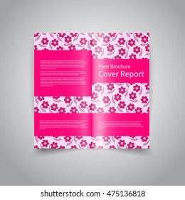 Vector two-fold brochure design template with beautiful little pink daisies flowers ornament pattern background EPS10 Two-Fold Mock up and back Brochure Design 
