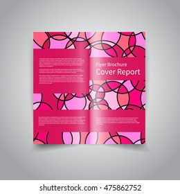 Vector two-fold brochure design template with abstract geometric pink background with circles EPS10 Two-Fold Mock up and back Brochure Design 