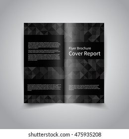 Vector two-fold brochure design template with abstract geometric black background with triangles EPS10 Two-Fold Mock up and back Brochure Design 