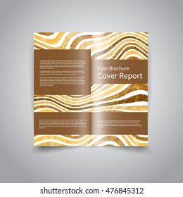 Vector two-fold brochure design template with abstract retro wavy beige background EPS10 Two-Fold Mock up and back Brochure Design 