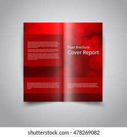 Vector two-fold brochure design template with abstract red bokeh lights background EPS10 Two-Fold Mock up and back Brochure Design for Merry Christmas or Happy New Year party invitation or promotion