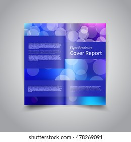 Vector two-fold brochure design template with abstract blue bokeh lights background EPS10 Two-Fold Mock up and back Brochure Design for Merry Christmas or Happy New Year party invitation or promotion